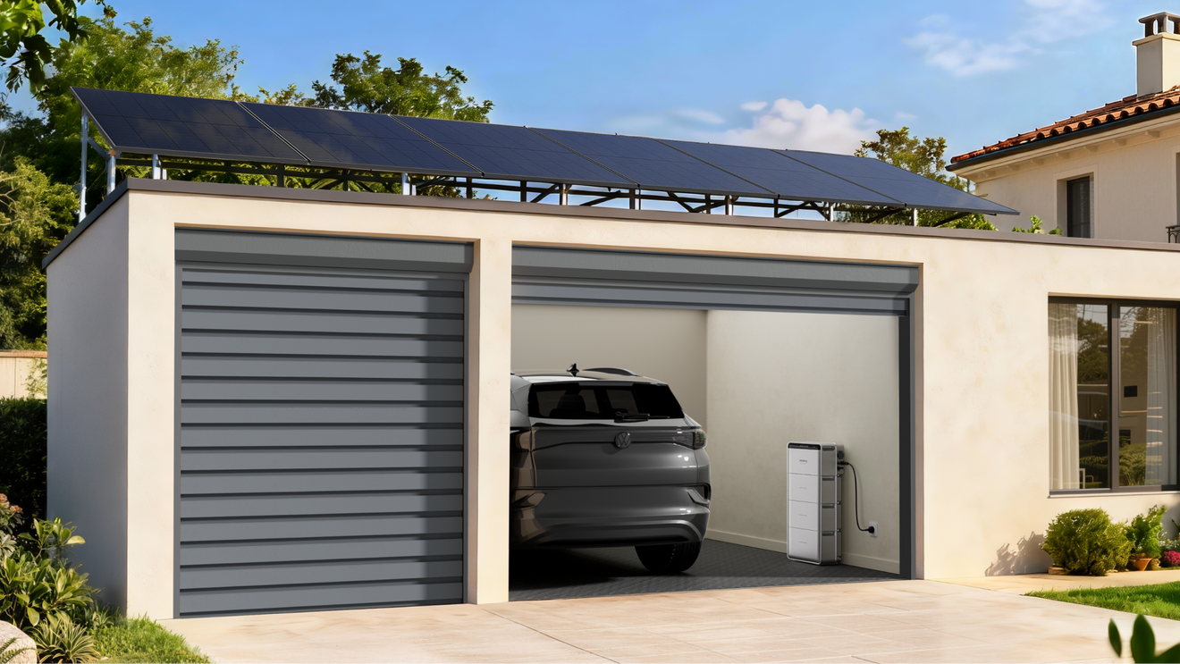 Panneaux photovoltaïques installés sur un toit plat ou sur un sol plat.