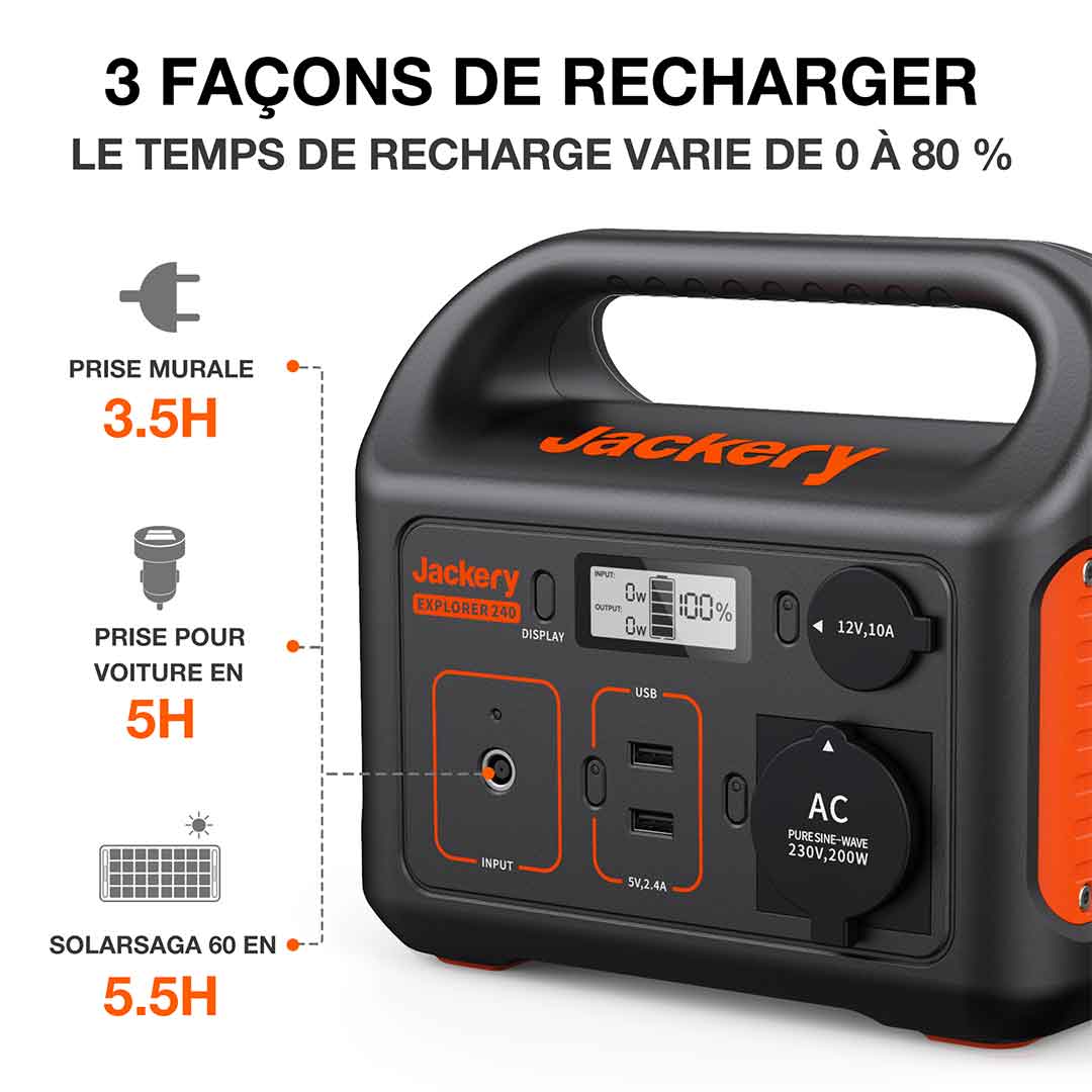 Jackery Explorer 240 station énergique portable (Reconditionné)